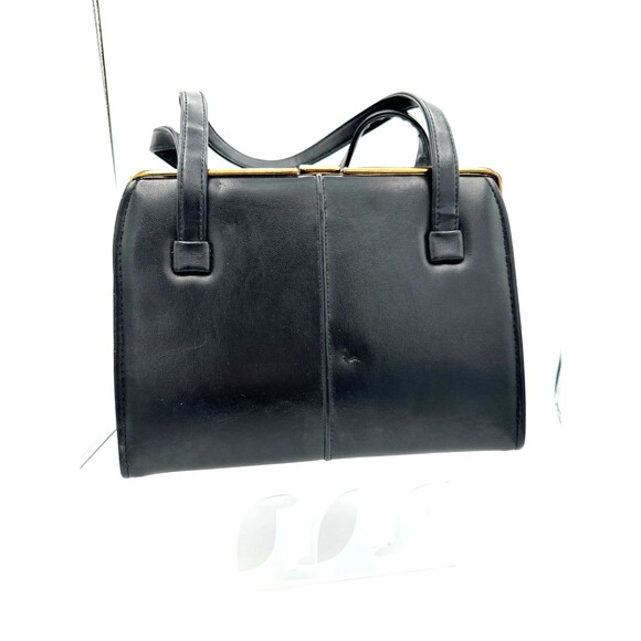 Vintage Best Black Structured Handbag Gold Frame Talon Zippers Mid Century - Picture 3 of 12
